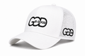 White mesh trucker hat with bold black 'God is Good' embroidery on front panel and side – ETRNL Apparel